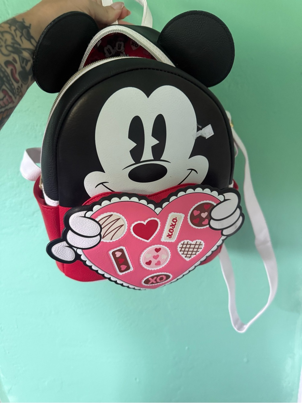Loungefly Black, Pink & Red Mickey Heart Mini Backpack